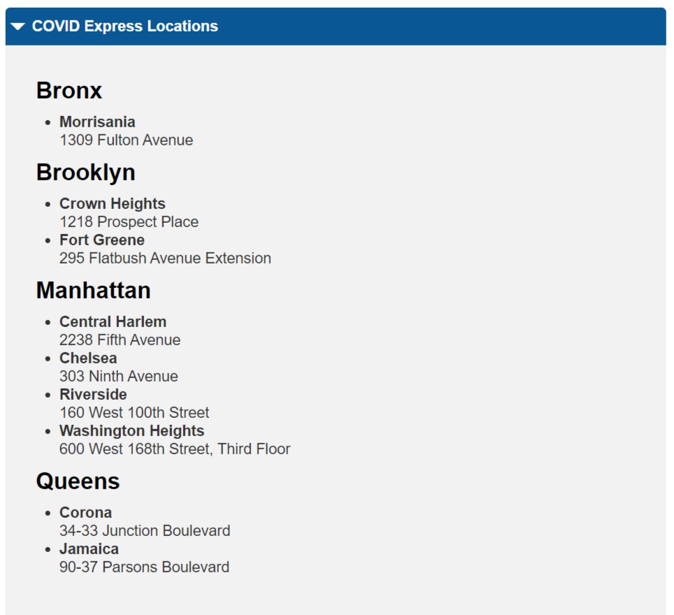 紐約免費covid19核酸檢測-COVID-19- Rapid Testing locations